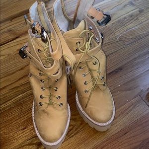 High heel construction boots